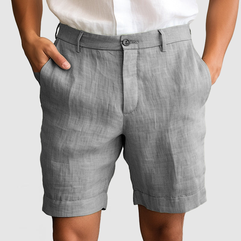 "Pantaloncini uomo cotone lino, elastico in vita, stile casual, traspiranti, ideali per l'estate, disponibili in vari colori.