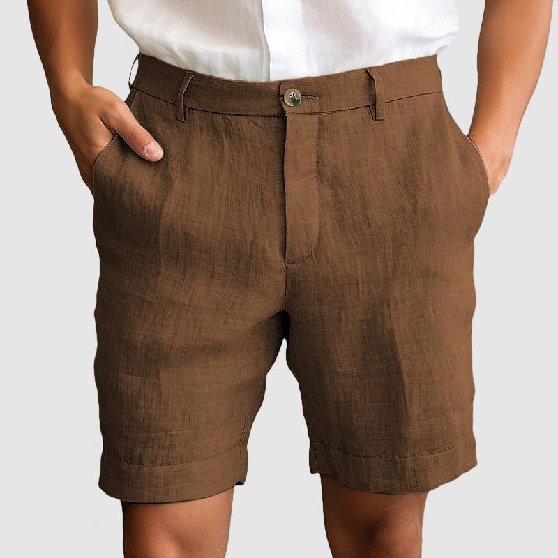 "Pantaloncini uomo cotone lino, elastico in vita, stile casual, traspiranti, ideali per l'estate, disponibili in vari colori.