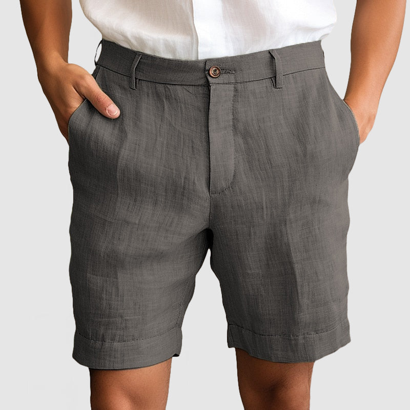 "Pantaloncini uomo cotone lino, elastico in vita, stile casual, traspiranti, ideali per l'estate, disponibili in vari colori.