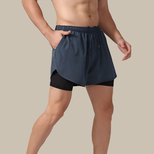 "Pantaloncini uomo sportivi neri con asciugatura rapida, zip laterali, tessuto traspirante per corsa e allenamenti intensi."