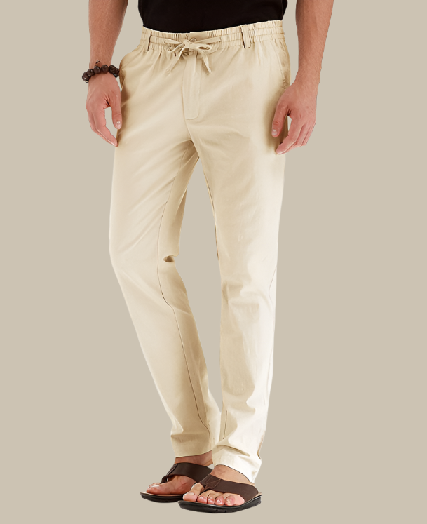 "Pantaloni casual estivi da uomo in cotone misto, vita elastica e tasche laterali, perfetti per un look fresco e confortevole
