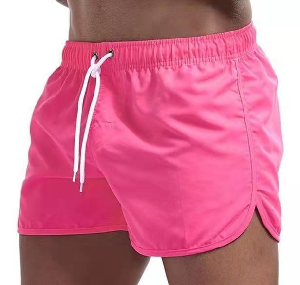 "Pantaloni da bagno uomo, asciugatura rapida, vivaci colori arancione, blu, verdi; elastico in vita, cordino regolabile"