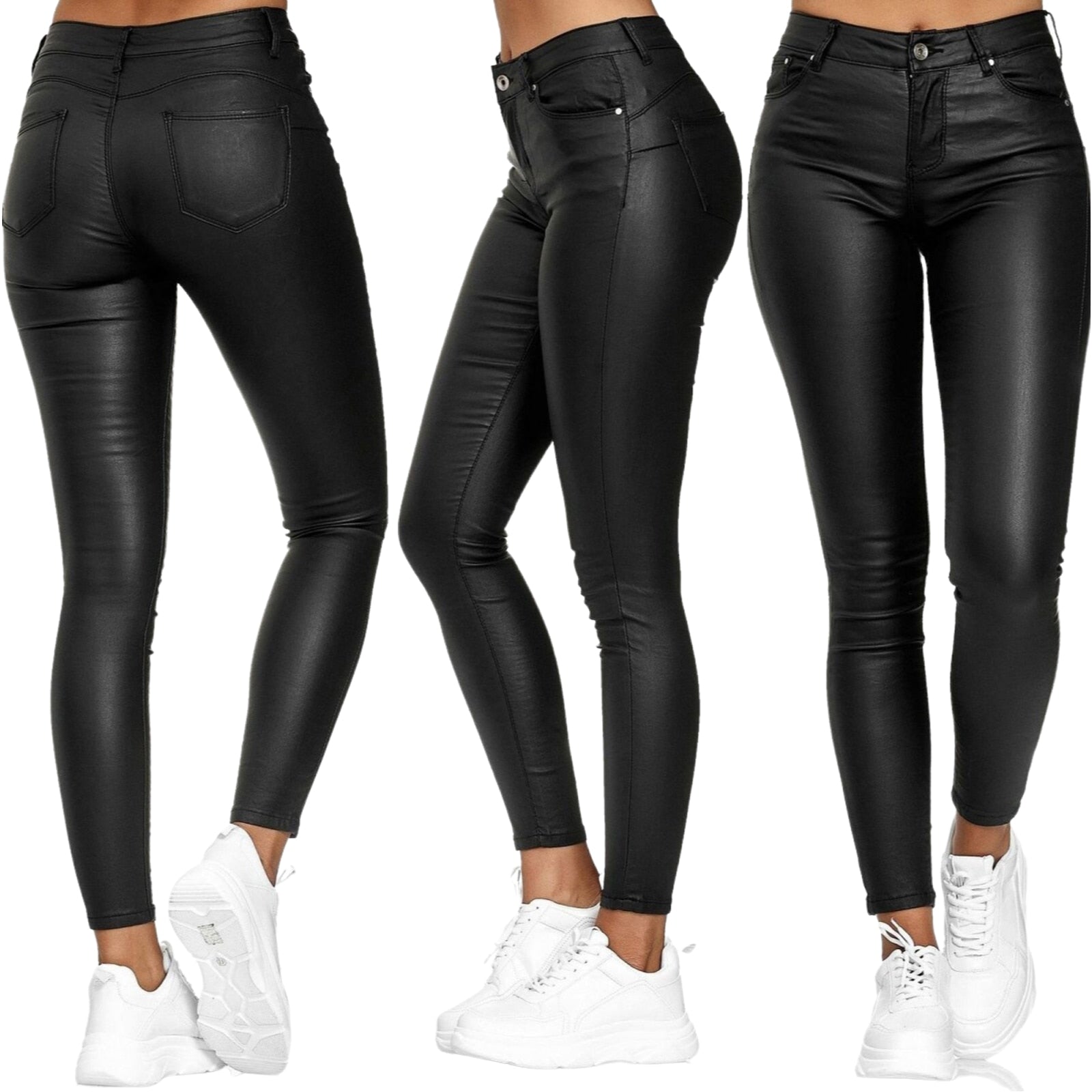 "Pantaloni donna in pelle elasticizzati neri, eleganti e versatili, ideali per un look chic autunnale."
