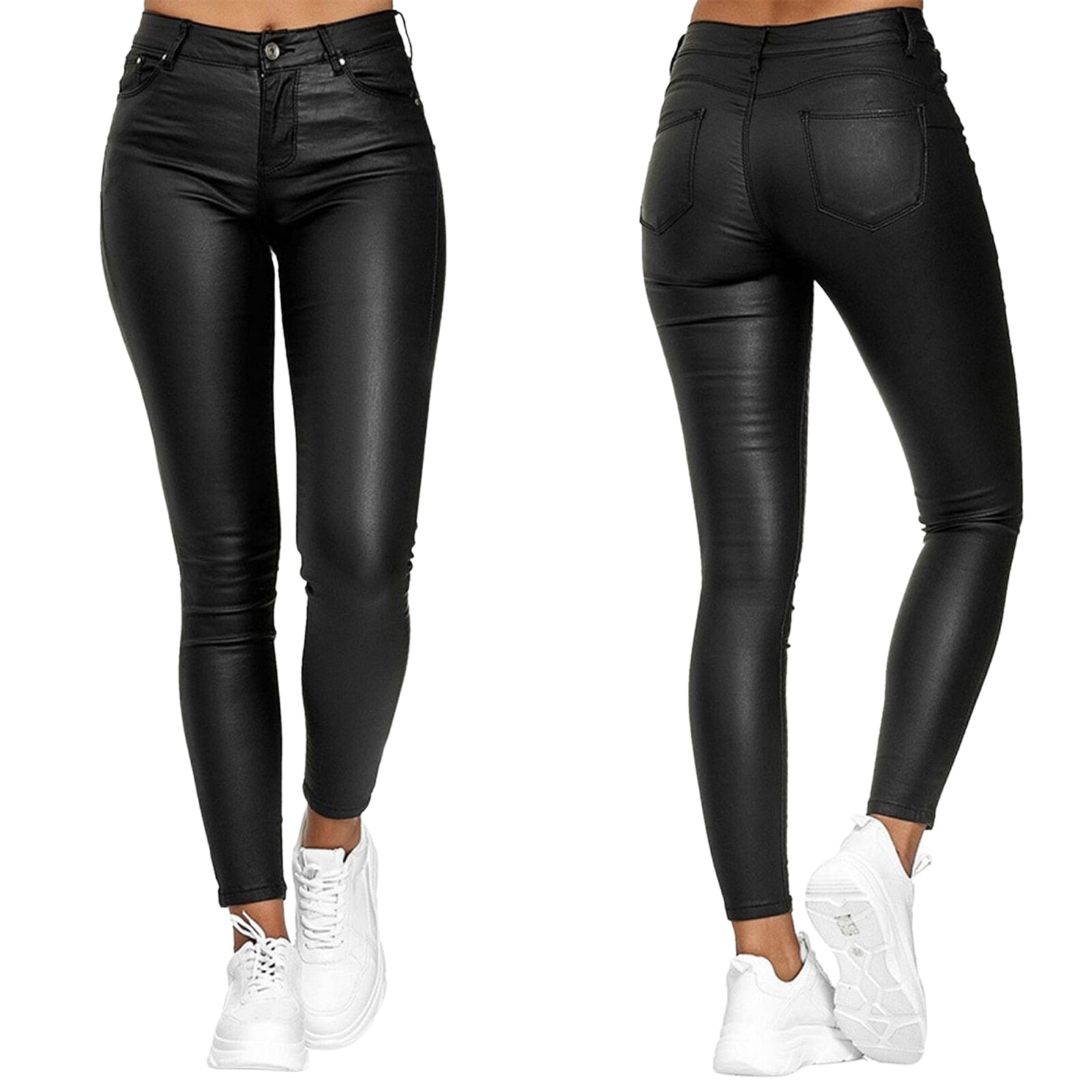 "Pantaloni donna in pelle elasticizzati neri, eleganti e versatili, ideali per un look chic autunnale."