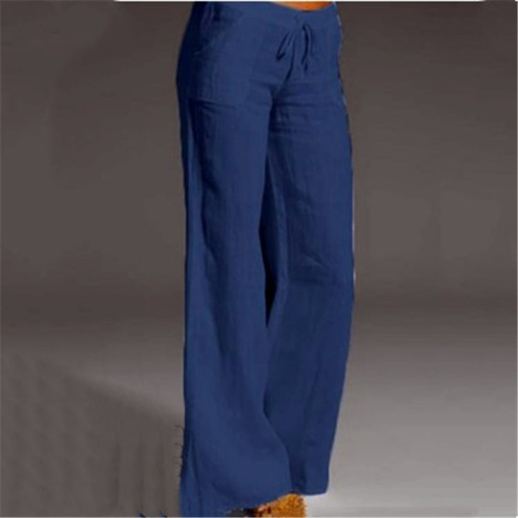 "Pantaloni estivi da donna in lino leggeri, vestibilità rilassata, colore naturale, ideali per look eleganti e freschi."