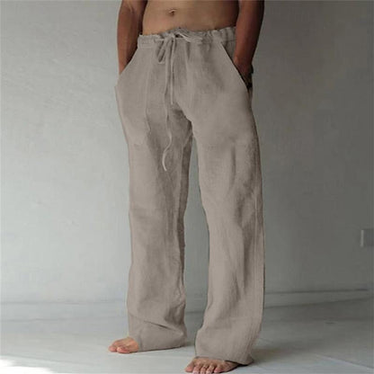 "Pantaloni in lino casual da uomo, vestibilità rilassata, disponibili in colori estivi, perfetti per giornate calde."