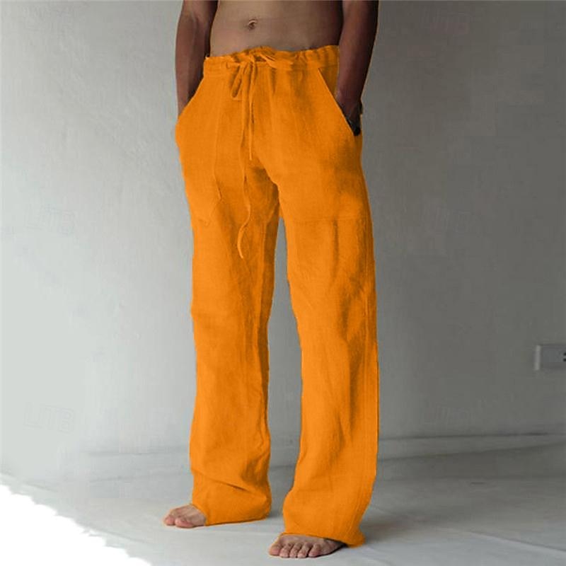 "Pantaloni in lino casual da uomo, vestibilità rilassata, disponibili in colori estivi, perfetti per giornate calde."