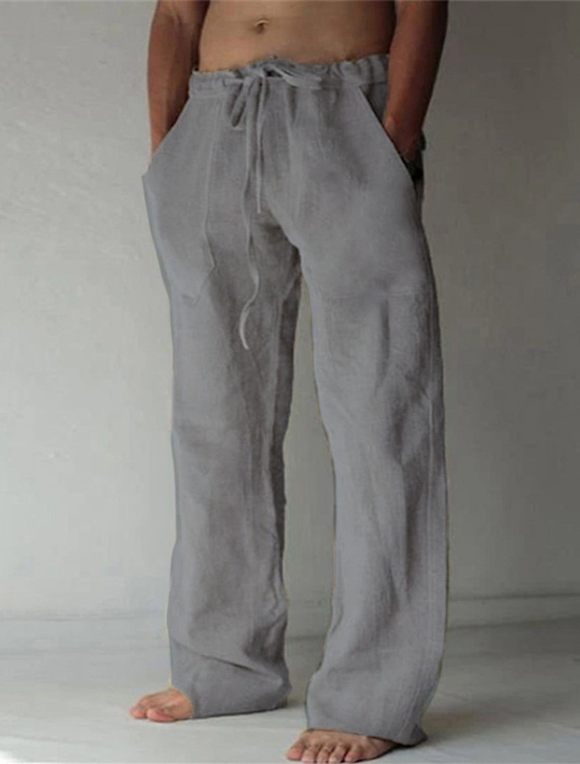 "Pantaloni in lino casual da uomo, vestibilità rilassata, disponibili in colori estivi, perfetti per giornate calde."