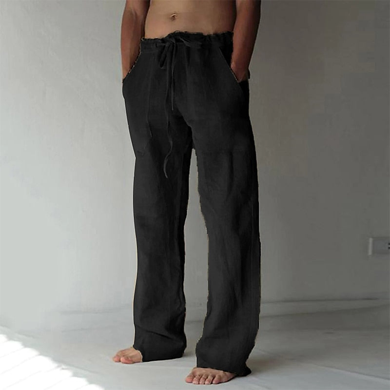 "Pantaloni in lino casual da uomo, vestibilità rilassata, disponibili in colori estivi, perfetti per giornate calde."
