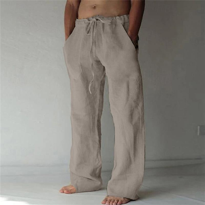 "Pantaloni in lino casual da uomo, vestibilità rilassata, disponibili in colori estivi, perfetti per giornate calde."