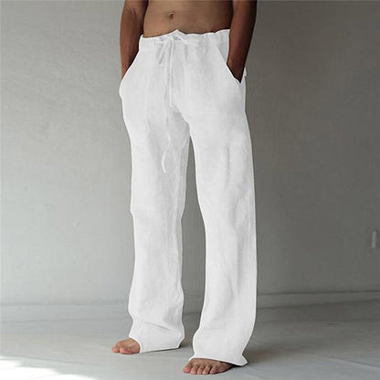 "Pantaloni in lino casual da uomo, vestibilità rilassata, disponibili in colori estivi, perfetti per giornate calde."