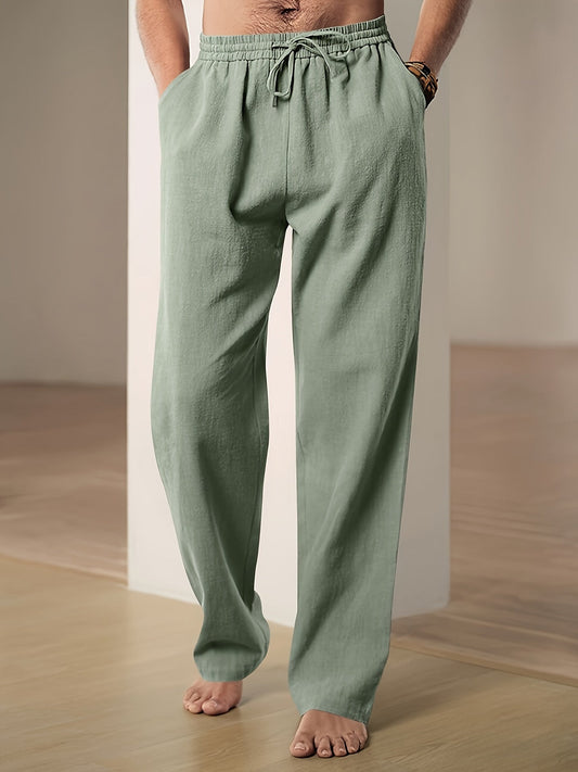 "Pantaloni lino uomo beige con coulisse, vestibilità comoda, ideali per look casual ed eleganti"