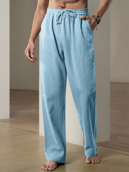 "Pantaloni lino uomo beige con coulisse, vestibilità comoda, ideali per look casual ed eleganti"