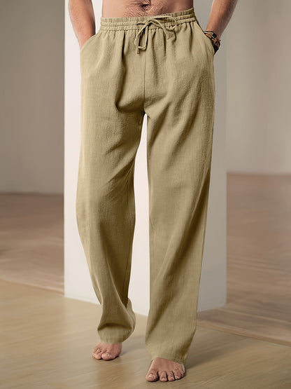 "Pantaloni lino uomo beige con coulisse, vestibilità comoda, ideali per look casual ed eleganti"