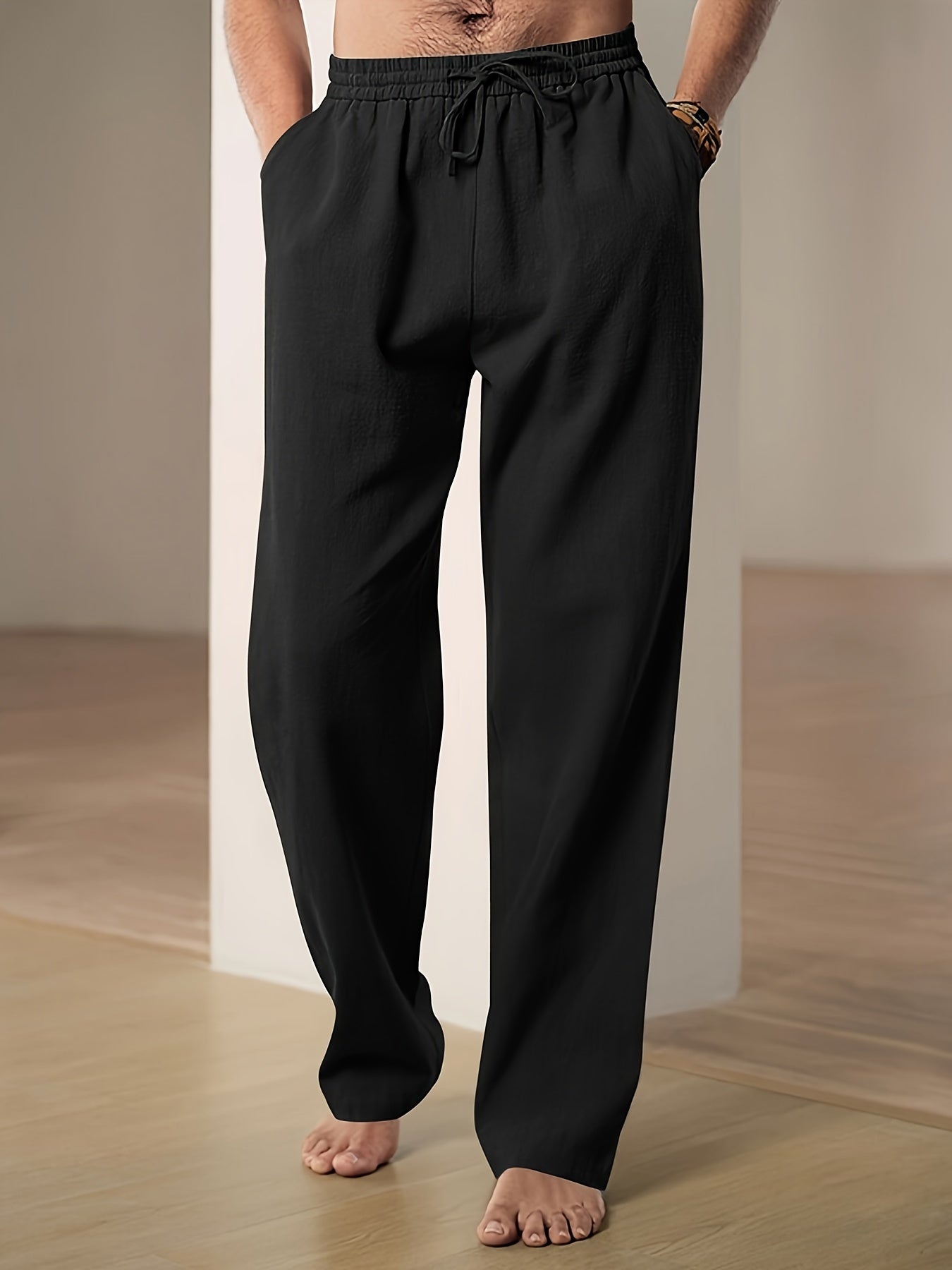 "Pantaloni lino uomo beige con coulisse, vestibilità comoda, ideali per look casual ed eleganti"