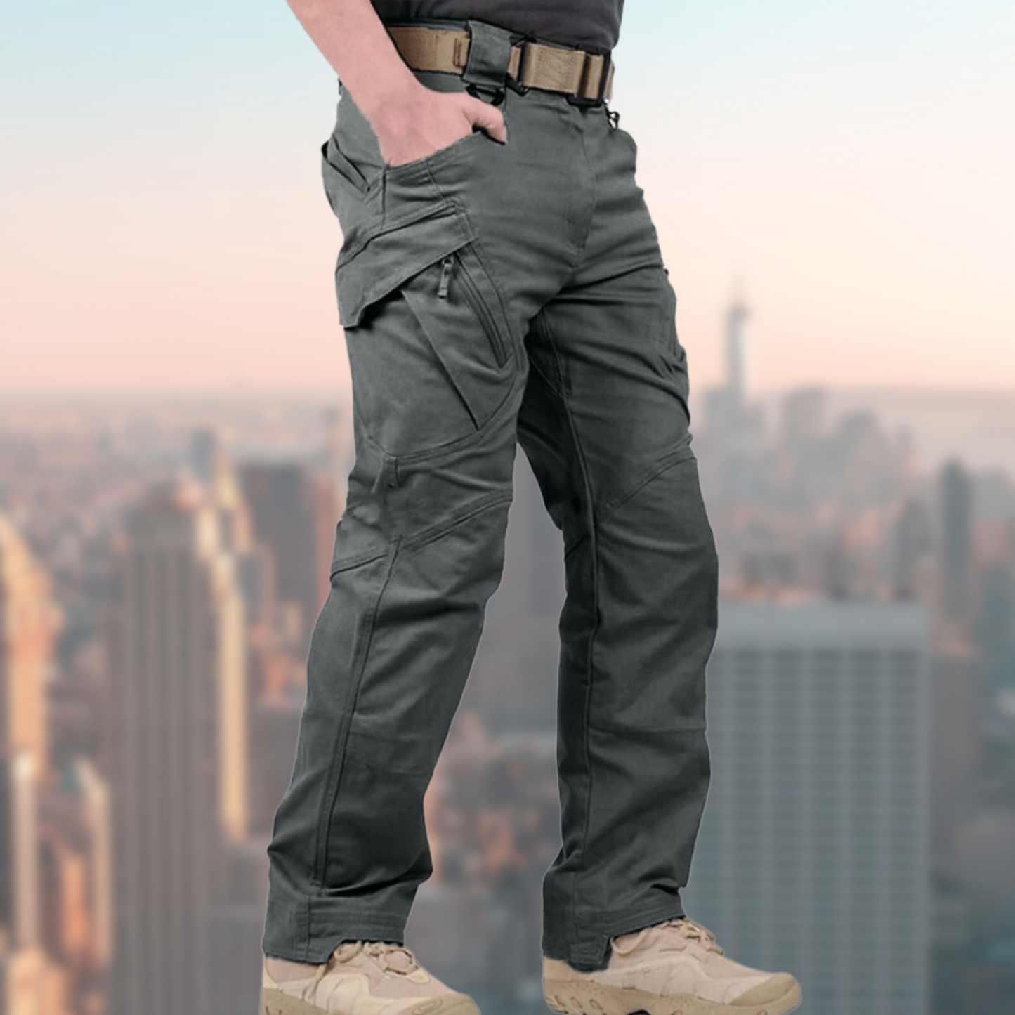 "Pantaloni tattici impermeabili da uomo, tessuto resistente, stile robusto, con tasche multiple e elastico in vita per comfor