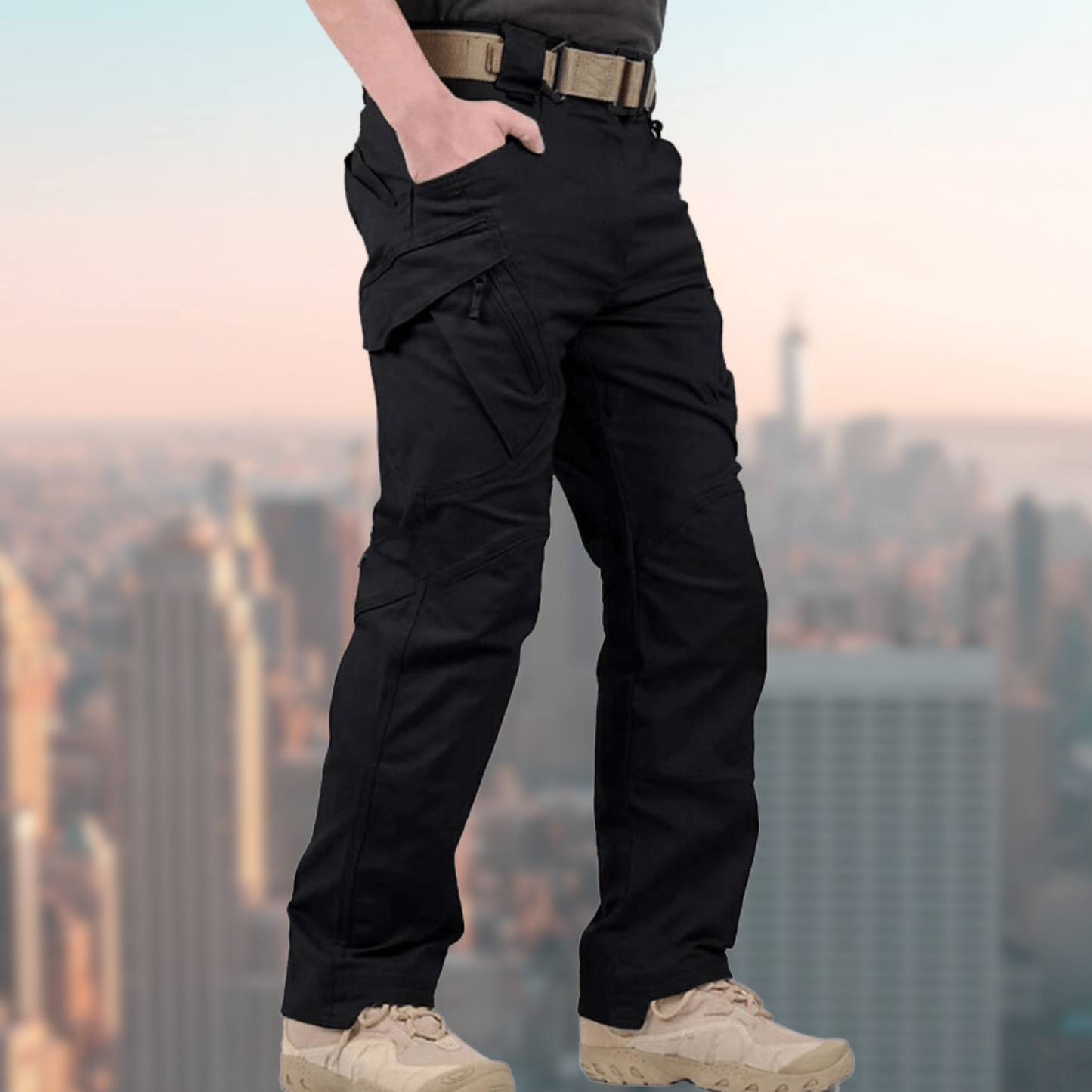 "Pantaloni tattici impermeabili da uomo, tessuto resistente, stile robusto, con tasche multiple e elastico in vita per comfor