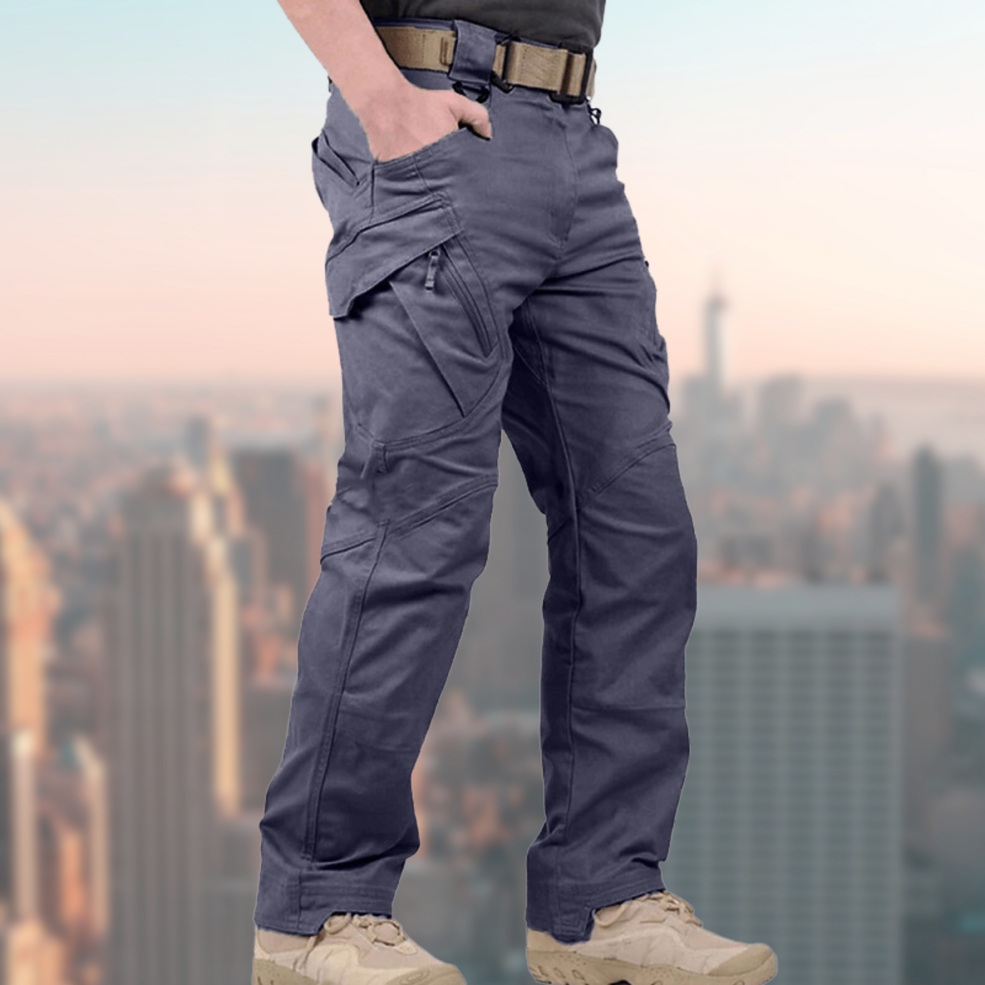 "Pantaloni tattici impermeabili da uomo, tessuto resistente, stile robusto, con tasche multiple e elastico in vita per comfor