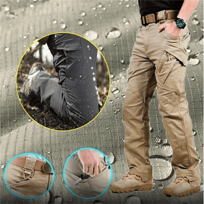 "Pantaloni tattici impermeabili da uomo, tessuto resistente, stile robusto, con tasche multiple e elastico in vita per comfor