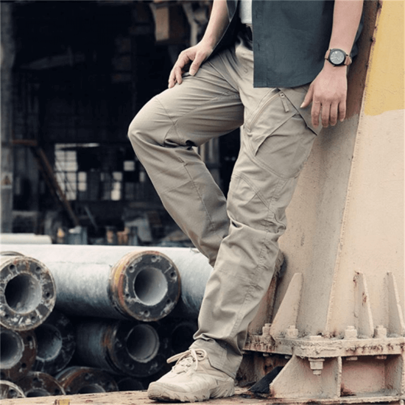"Pantaloni tattici impermeabili da uomo, tessuto resistente, stile robusto, con tasche multiple e elastico in vita per comfor