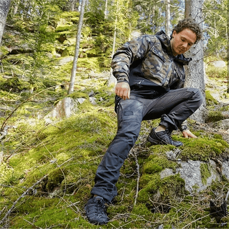 "Pantaloni tattici impermeabili da uomo, tessuto resistente, stile robusto, con tasche multiple e elastico in vita per comfor