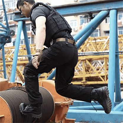 "Pantaloni tattici impermeabili da uomo, tessuto resistente, stile robusto, con tasche multiple e elastico in vita per comfor
