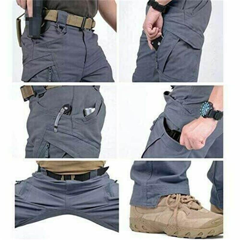 "Pantaloni tattici impermeabili da uomo, tessuto resistente, stile robusto, con tasche multiple e elastico in vita per comfor