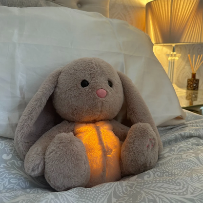 "Peluche morbido con luce tenue e suoni rilassanti, ideale per il sonno dei bambini, disponibile in varianti adorabili."
