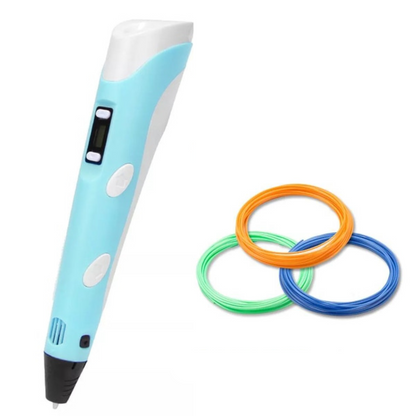 Penna 3D elettronica ergonomica in azione, colorazioni vivaci e filamenti, ideale per creazioni artistiche dettagliate.