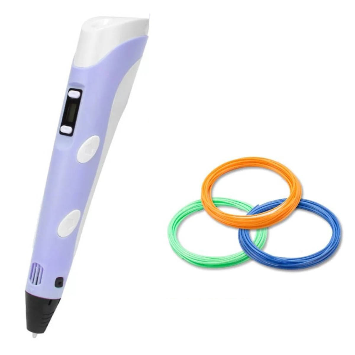 Penna 3D elettronica ergonomica in azione, colorazioni vivaci e filamenti, ideale per creazioni artistiche dettagliate.