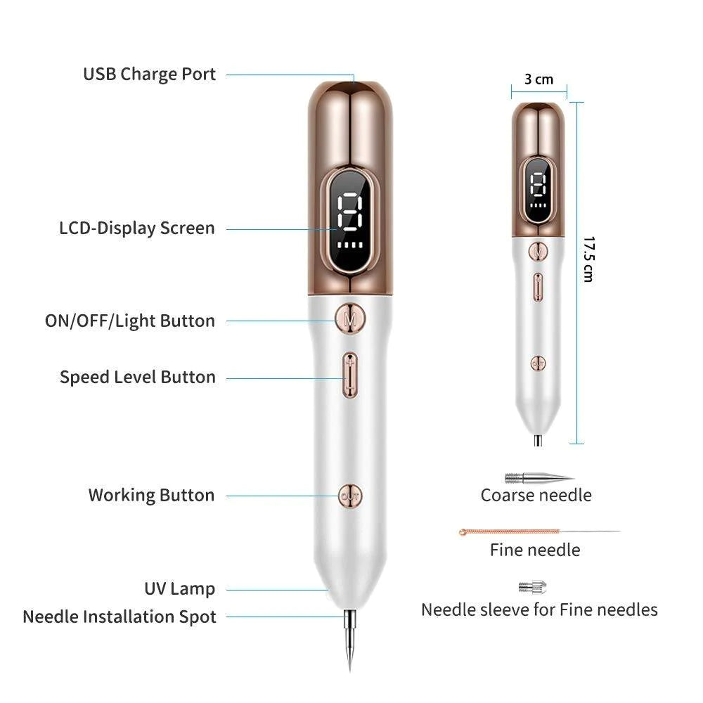 "Plasma Pen bianco per rimozione etichette cutanee e verruche, design elegante, 9 livelli intensità, trattamento pelle effica