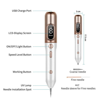 "Plasma Pen bianco per rimozione etichette cutanee e verruche, design elegante, 9 livelli intensità, trattamento pelle effica