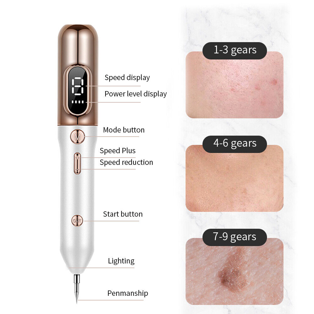 "Plasma Pen bianco per rimozione etichette cutanee e verruche, design elegante, 9 livelli intensità, trattamento pelle effica