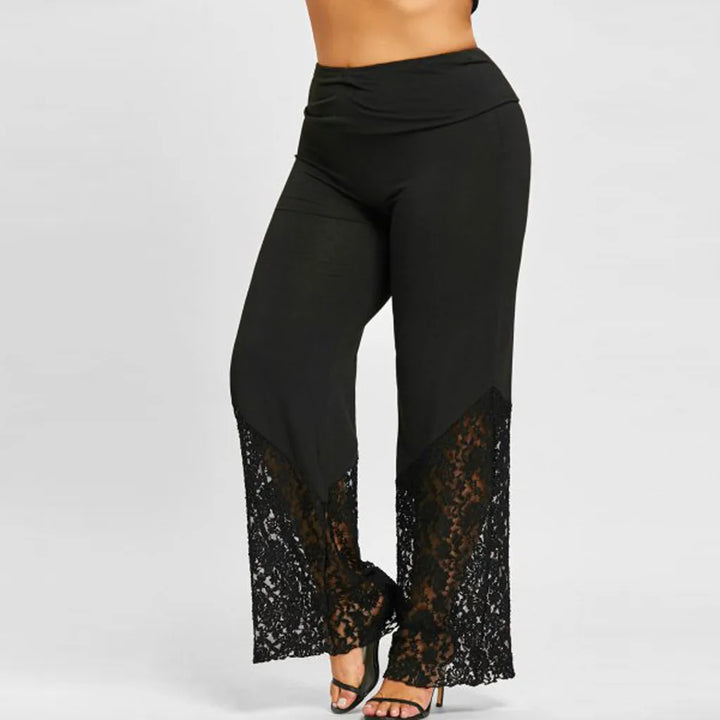 Comfortable plus-size women's wide-leg lace lounge pants. Soft, relaxed fit for all-year feminine casual wear.
