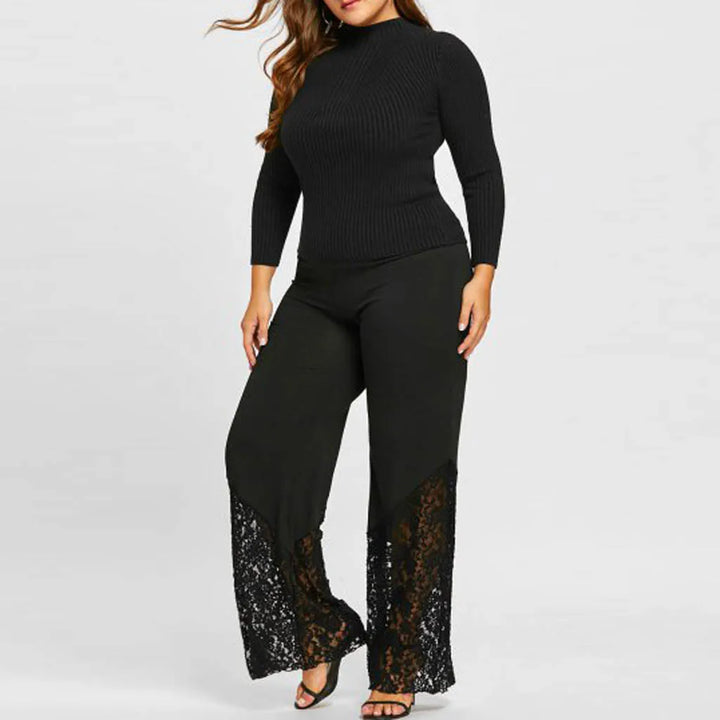 Everyday plus-size women's wide-leg lounge pants with beautiful lace detail. Comfortable, high-waist, and stylish.