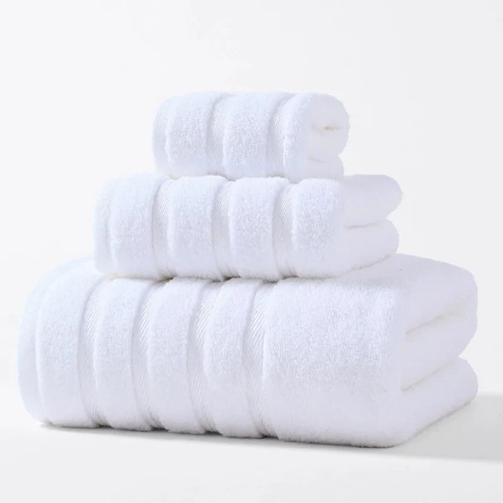 Luxury plush cotton bathroom towel set, quick-dry & super soft bath linens.