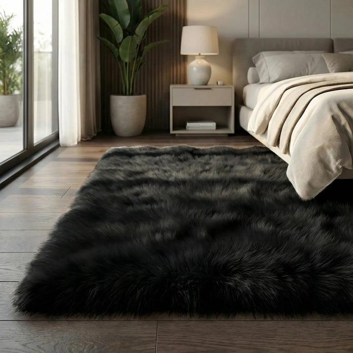 Statement area rug with Flowique wave design. Non-slip, ultra soft plush shag bench runner.