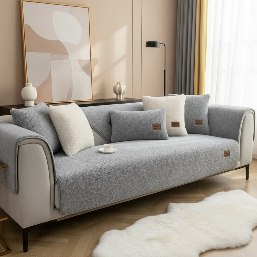 Plush sofa cover for ultimate protection & cozy comfort. Soft, washable polyester couch protector for living room.