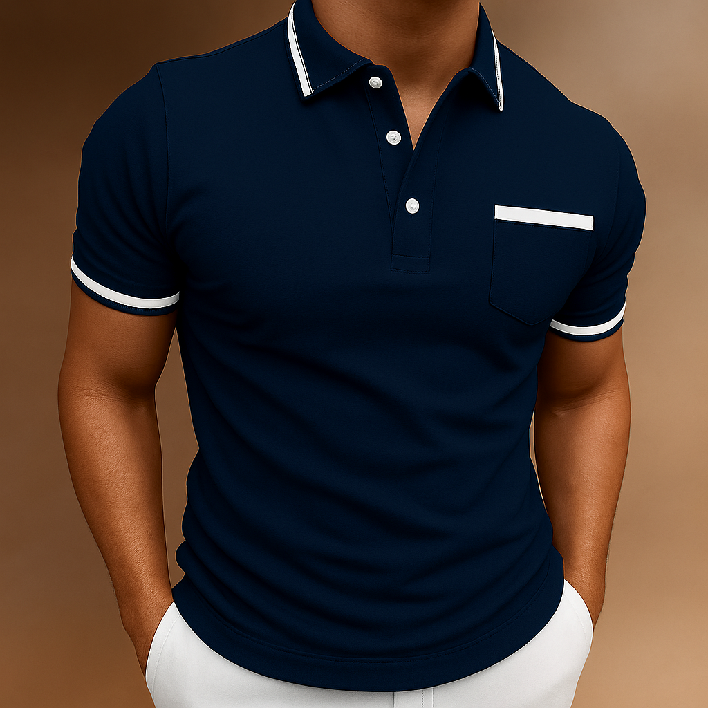 "Polo elegante da uomo in cotone leggero, colore chiaro, con colletto tradizionale per un look versatile e raffinato."