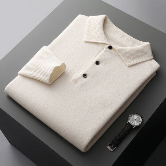 "Polo uomo cashmere elegante grigio, tessuto morbido, taglio moderno, ideale per look formali e casual."
