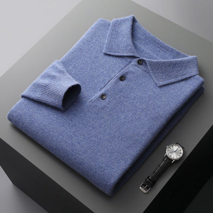 "Polo uomo cashmere elegante grigio, tessuto morbido, taglio moderno, ideale per look formali e casual."