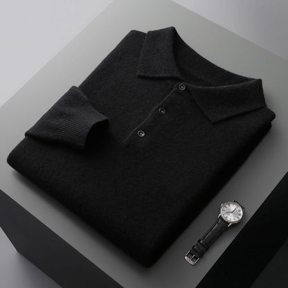 "Polo uomo cashmere elegante grigio, tessuto morbido, taglio moderno, ideale per look formali e casual."