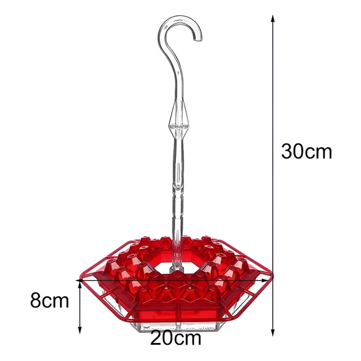 Easy-clean hummingbird feeder with ant moat & bee deterrent; clear polycarbonate for optimal outdoor bird watching.