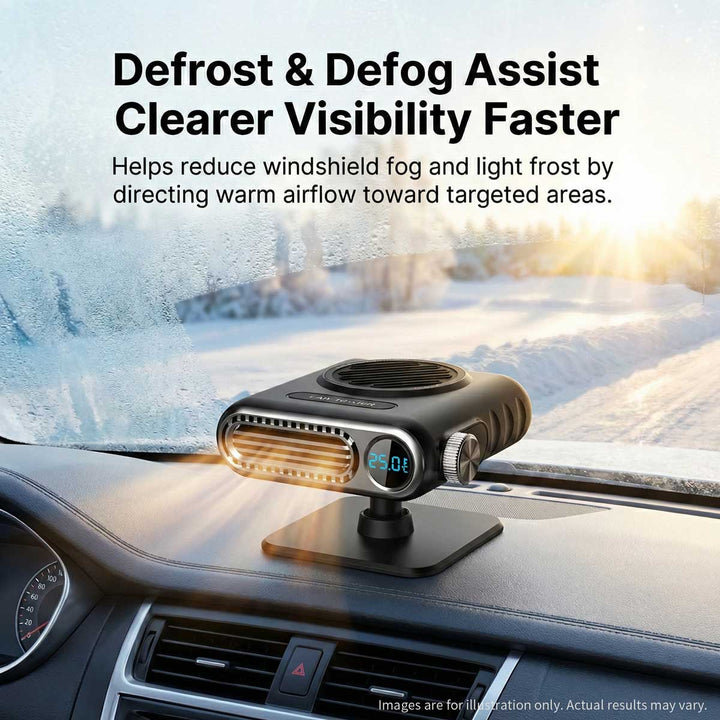 Fast-heating portable automotive defroster, vital for winter driving visibility