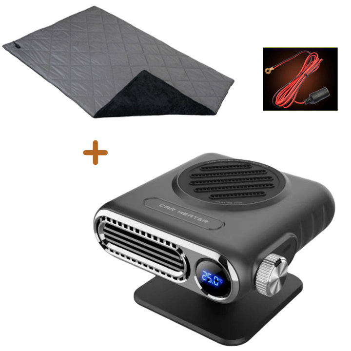 Vehicle interior being warmed by a portable car heater, 12V, creating cozy atmosphere