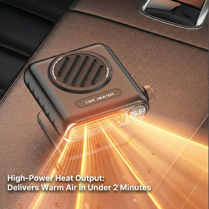 Car heater & defroster, 12V plug-in, clearing icy windshield for safe winter driving