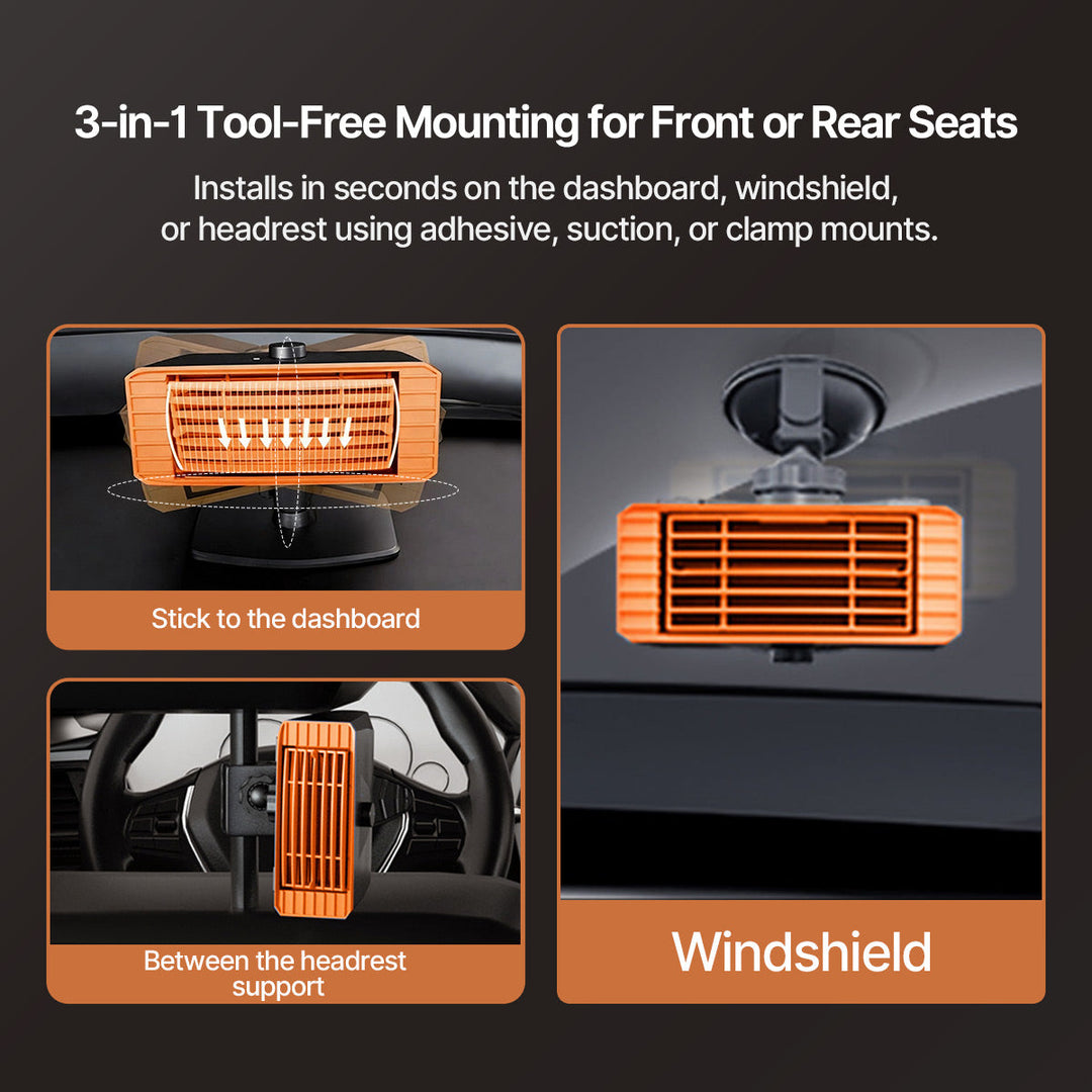 Compact universal car heater, ideal for defogging windshields in winter, 12V/24V