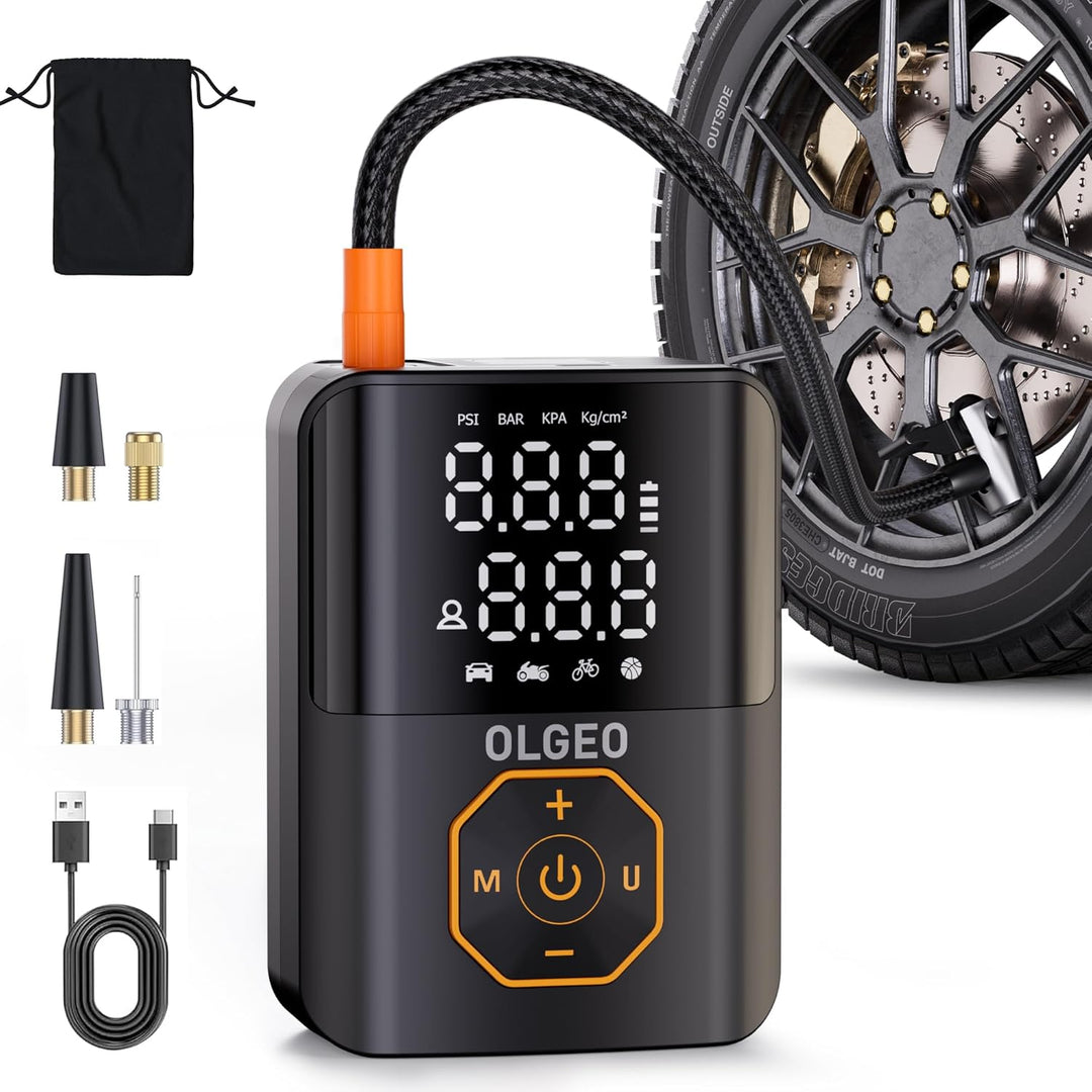 Compact 18000mAh portable air compressor. Fast tire pump for vehicle maintenance & emergencies.
