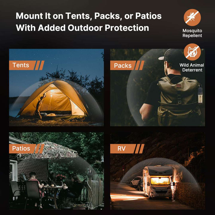 Travel-friendly 2-in-1 mosquito zapper and camping lantern, lightweight and efficient.