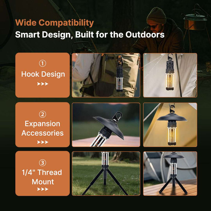 Essential camping gear: a portable mosquito zapper and bright LED lantern combo.